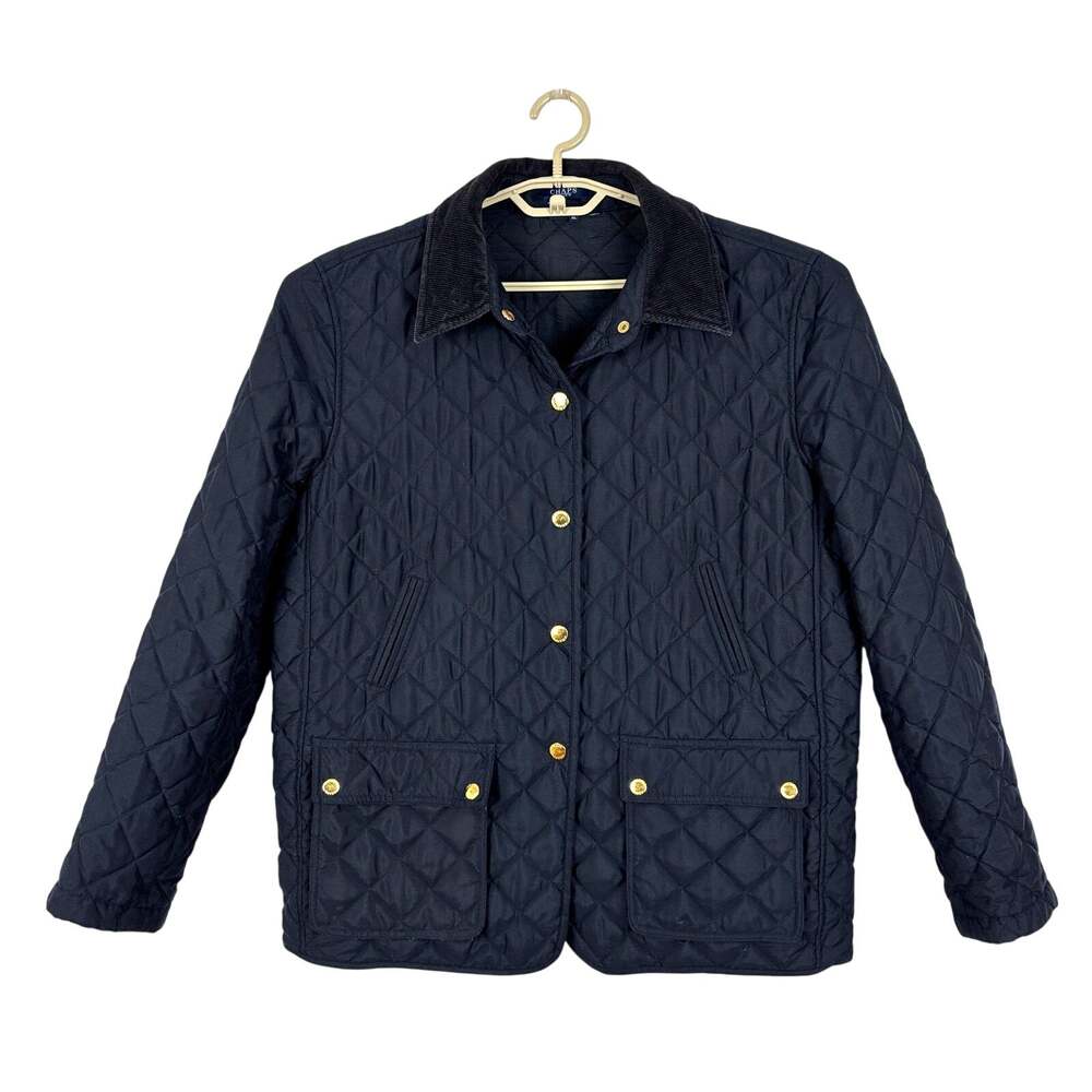 Chaps Quilted Barn Chore Coat XL corduroy collar pockets snap front navy blue